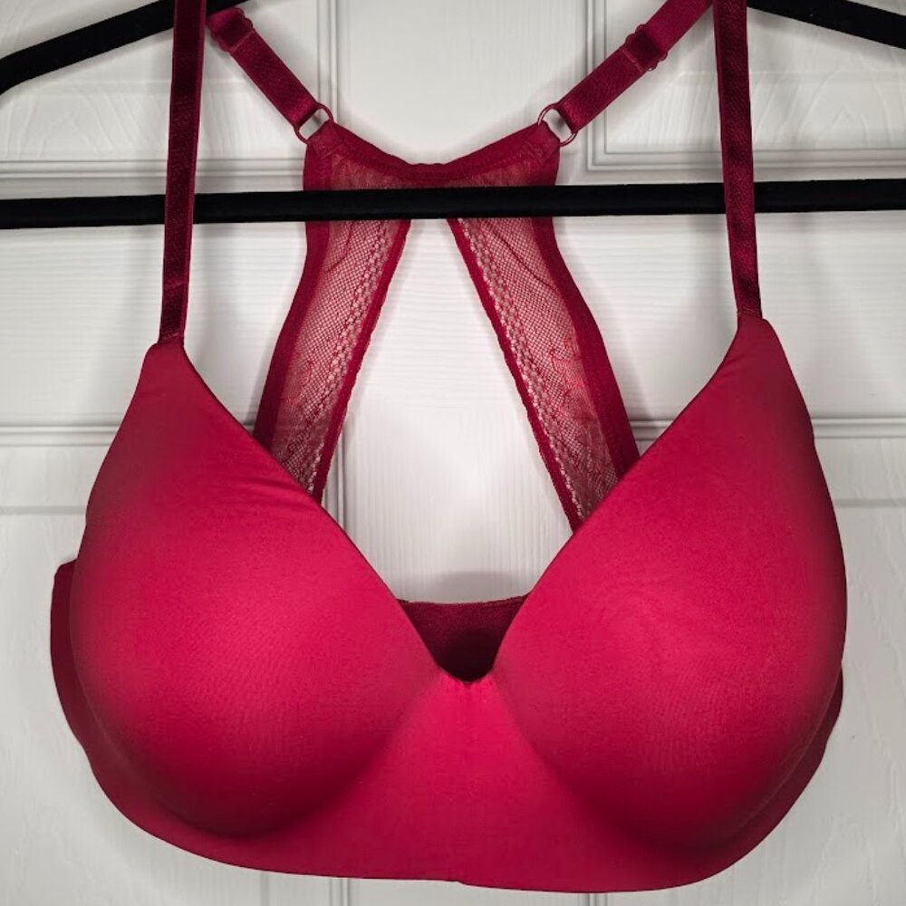 Victoria's Secret Smooth T-shirt Bra Racer Back Red Lace NEW